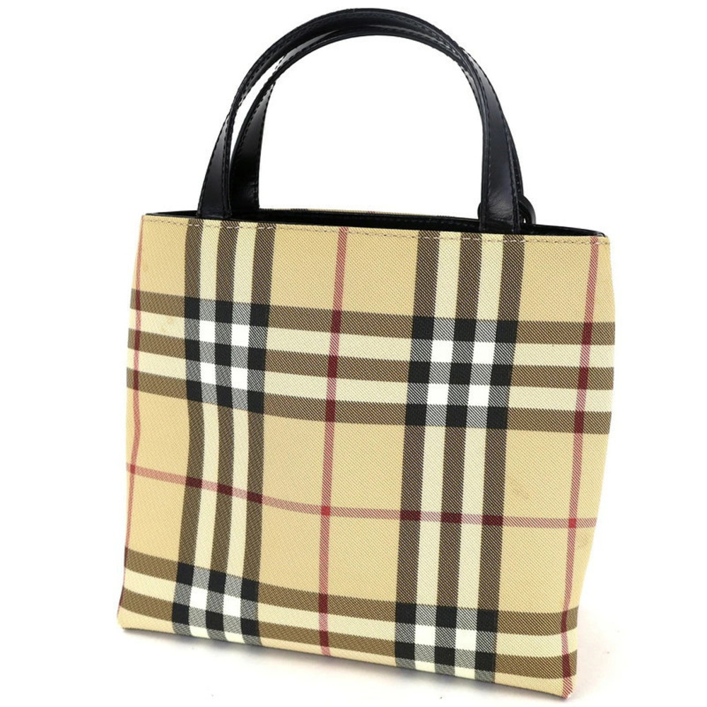 Burberry One Nova Bag Canvas Check Handbag Tote Beige Leather